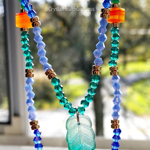 Ocean Sky Crystal Necklace with Austrian Crystals & SeaGlass - Picture 3 of 11